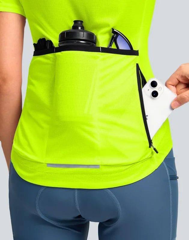 Women's Cycling Jersey Short Sleeve Bike Shirts Full Zipper Bicycle Biking Tops with Pockets Road Mountain Riding