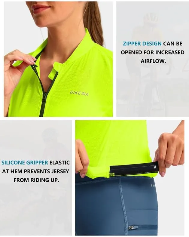 Women's Cycling Jersey Short Sleeve Bike Shirts Full Zipper Bicycle Biking Tops with Pockets Road Mountain Riding