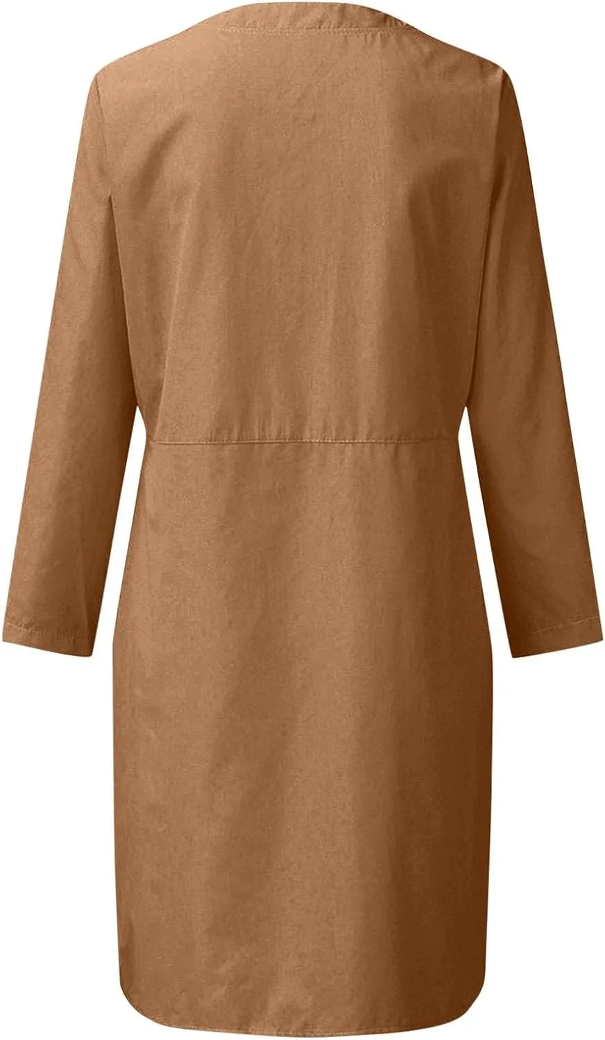 Womens Dresses Cotton Linen Long Sleeve Tshirt Dress Plus Size Knee Length Tunic Dress Button Fall Dress with Pocket