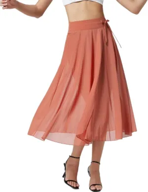Women's Fashion Sheer Mesh Skirt Front Slit Knee Length A Line Flowy Prom Midi Skirt
