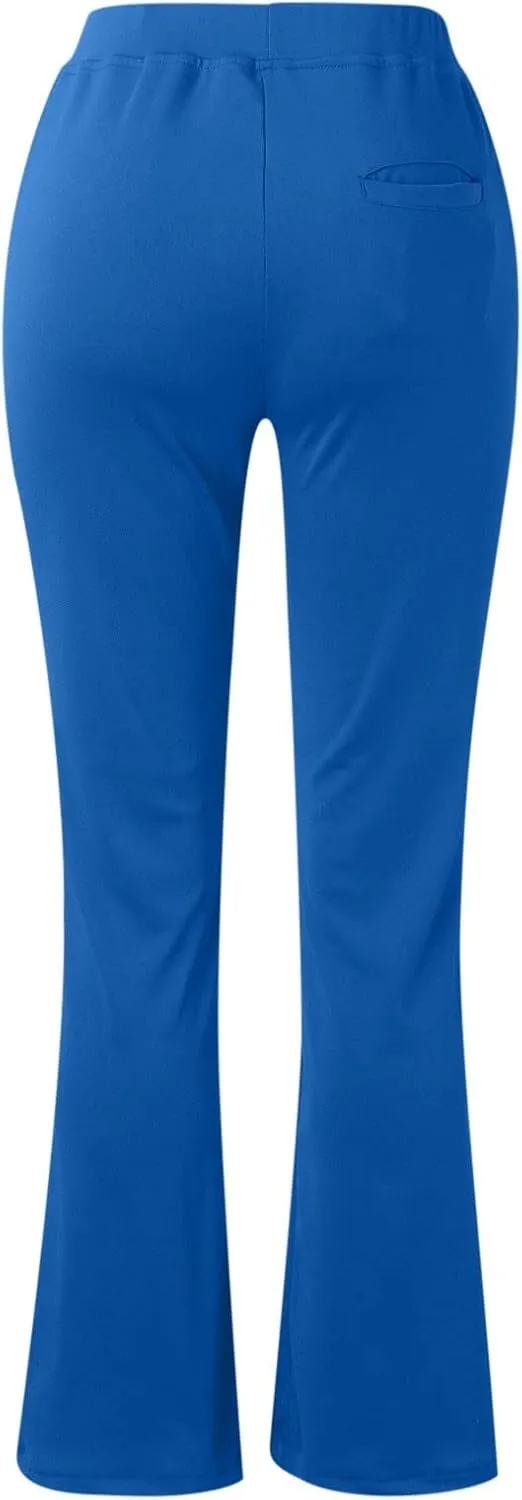 Women's Flared Business Casual Work Dress Pants with Pockets High Waist Stretch Trousers Pull-On Office Pant