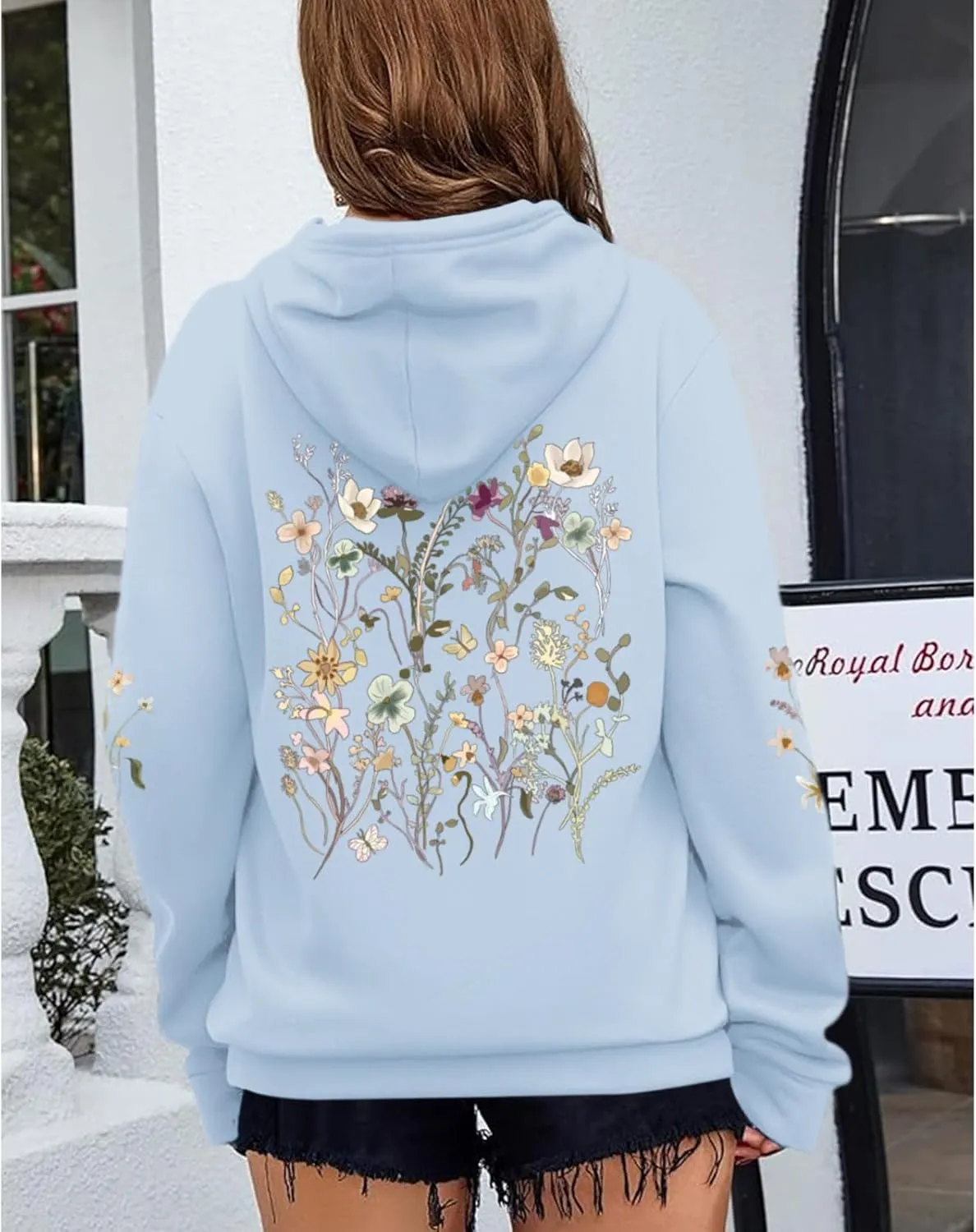 Women's Floral Printed Hoodies Vintage Aesthetic Flower Graphic Sweatshirt Cute Boho Fleece Thermal Hoodie Pullover