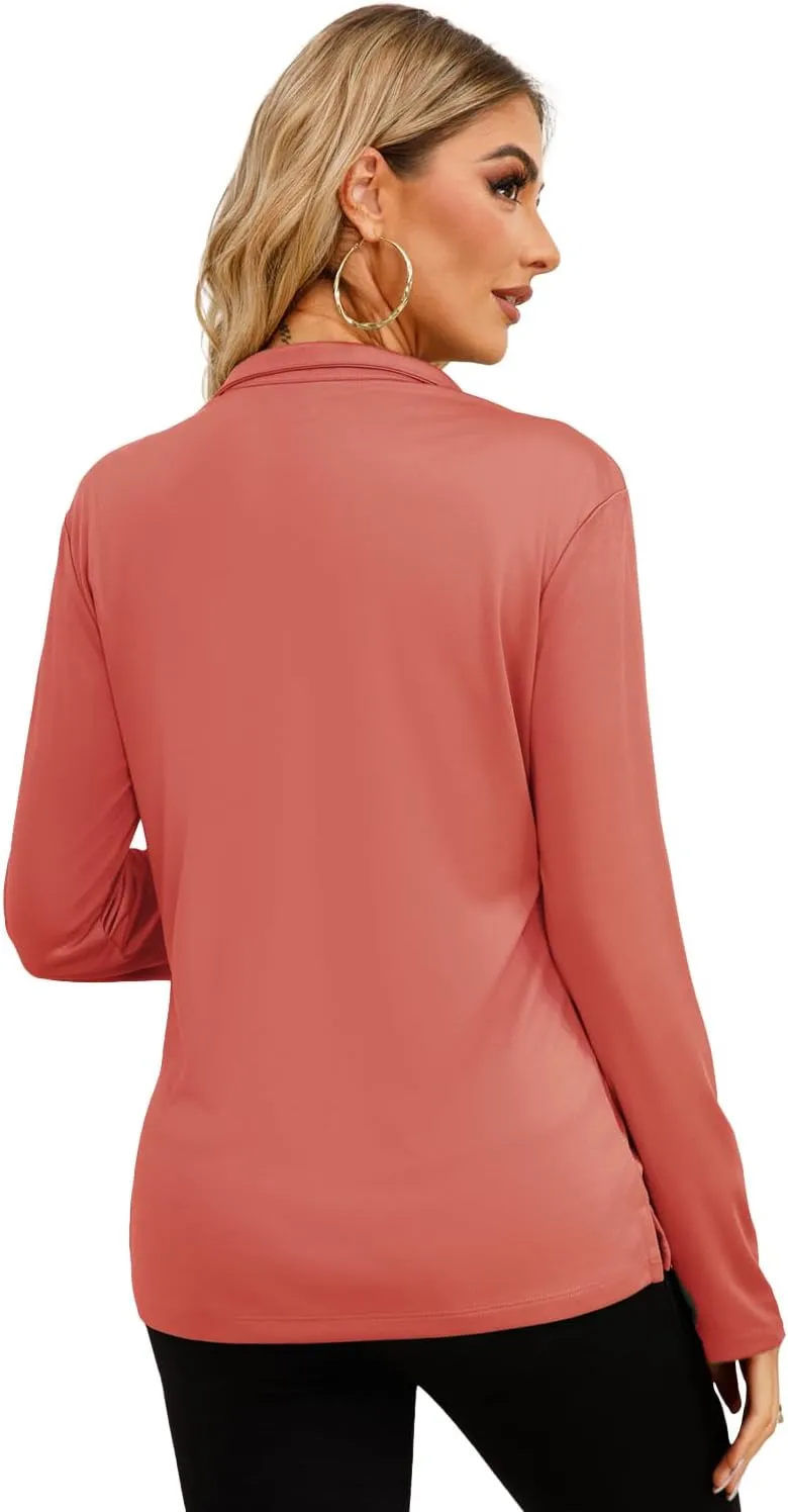 Womens Golf Shirt Quick Dry Long Sleeve Tennis Tops UPF50  Collared Golf Polo Shirts for Women