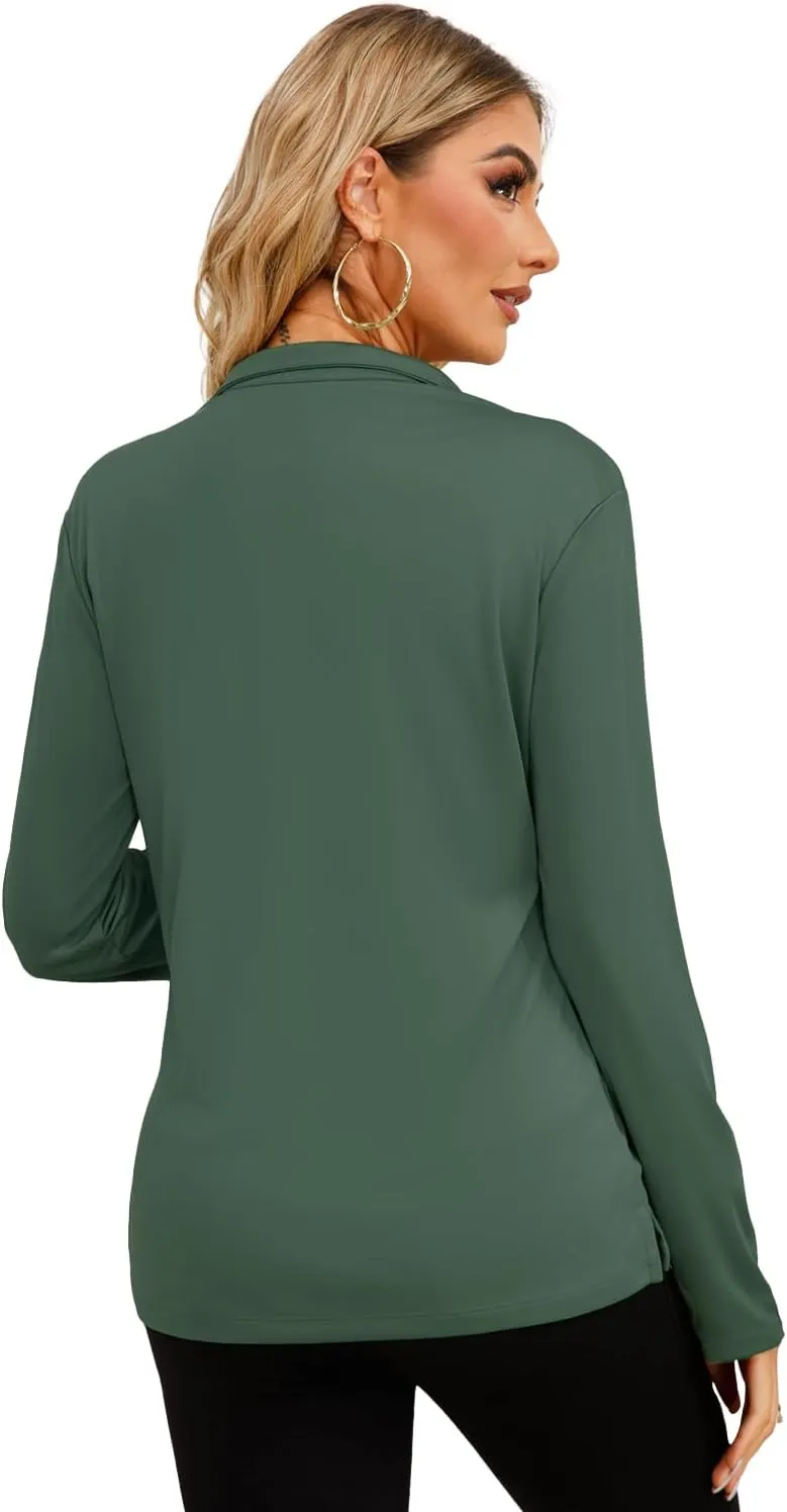 Womens Golf Shirt Quick Dry Long Sleeve Tennis Tops UPF50  Collared Golf Polo Shirts for Women