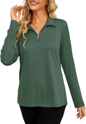 Womens Golf Shirt Quick Dry Long Sleeve Tennis Tops UPF50  Collared Golf Polo Shirts for Women