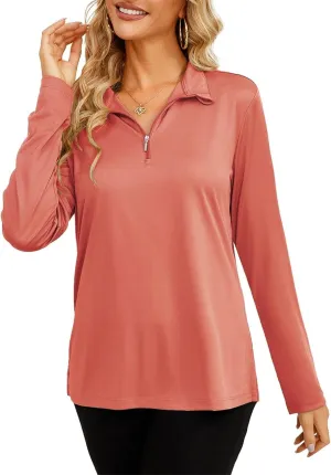 Womens Golf Shirt Quick Dry Long Sleeve Tennis Tops UPF50  Collared Golf Polo Shirts for Women