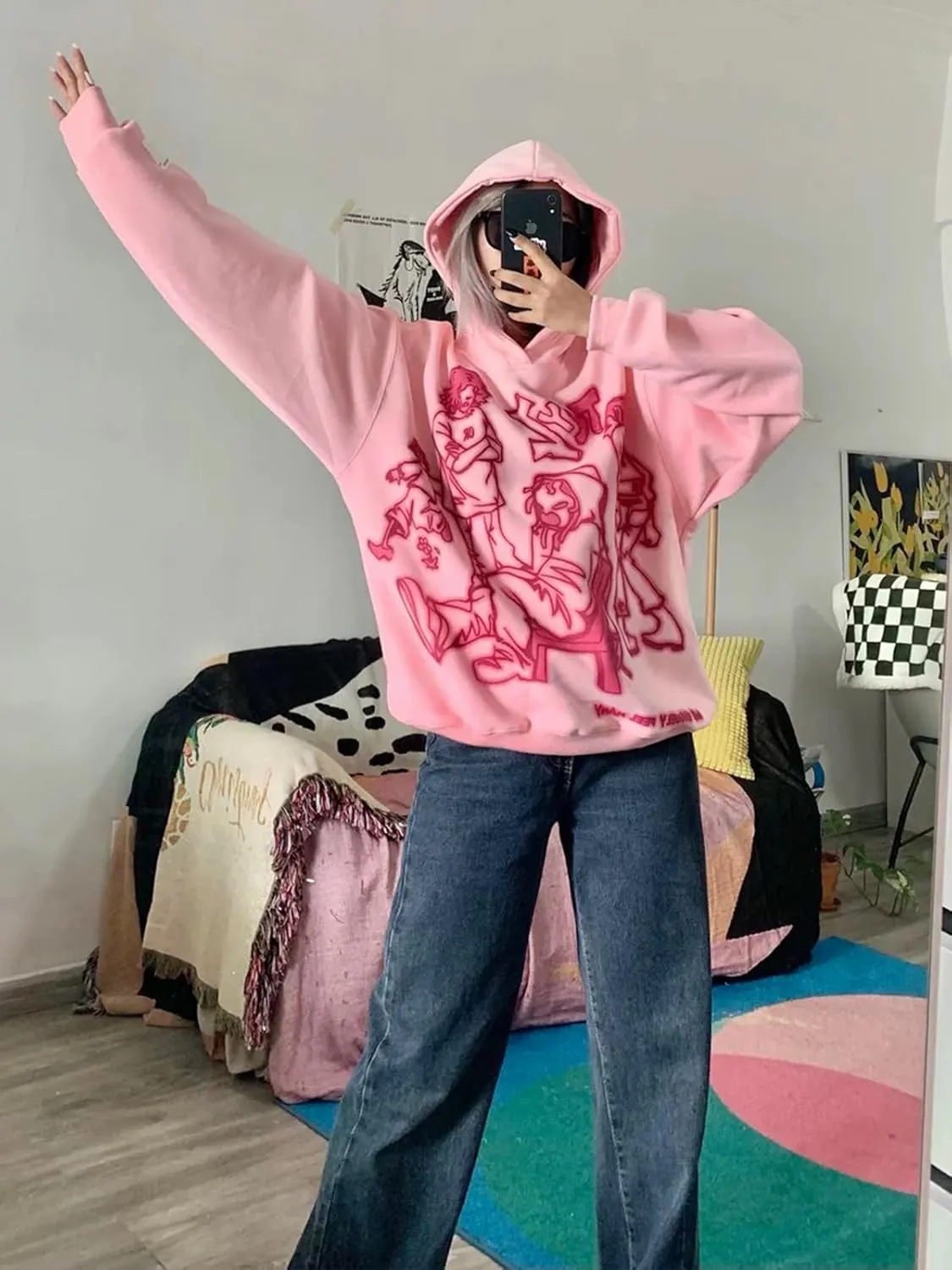 Womens Graphic Hoodies Pullover Oversized Y2K Cute Fall Preppy Cartoon Streetwear Sweatshirts Hoodie for Men