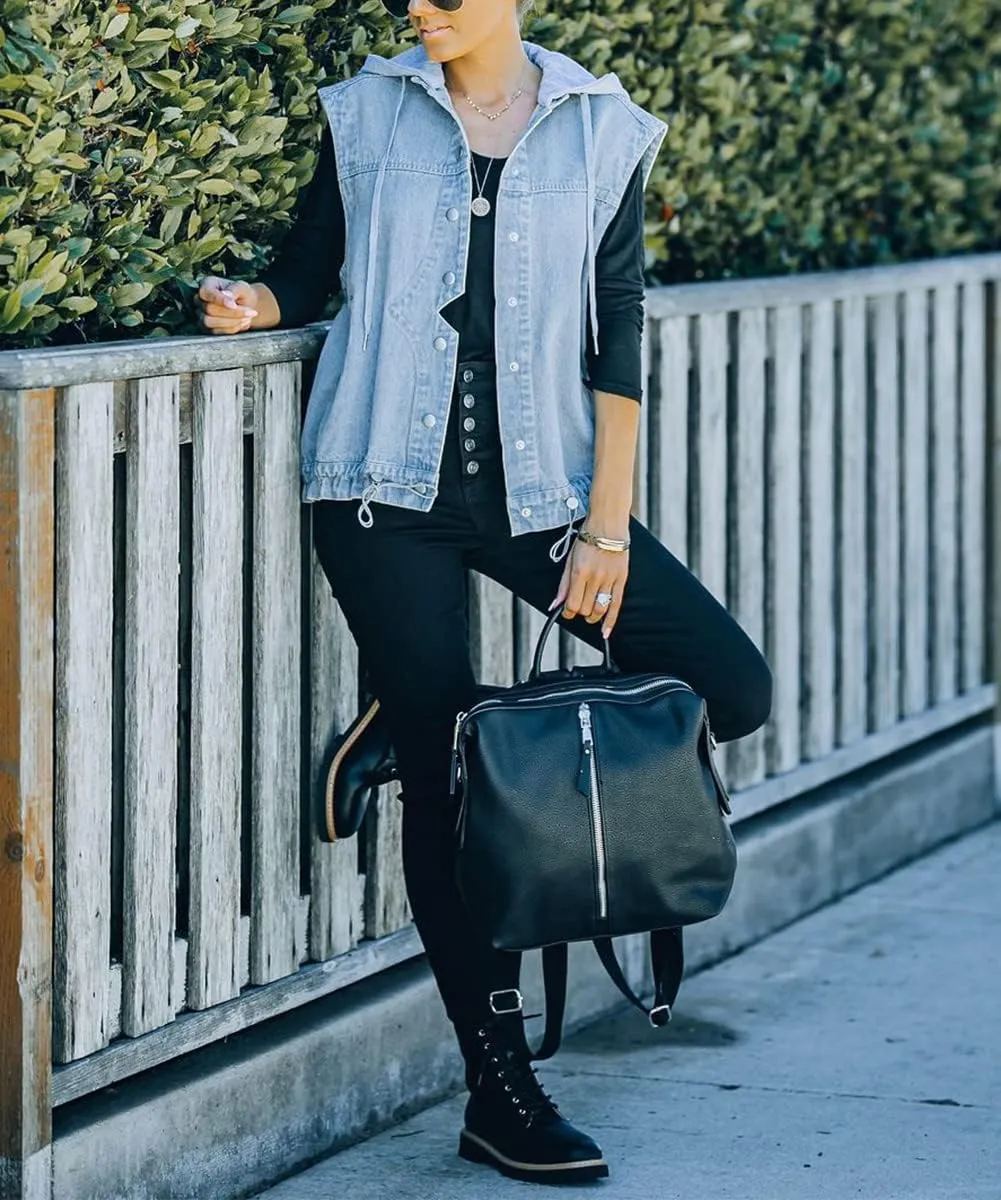 Women's Hoodie Denim Vest Slim Fit Drawstring Sleeveless Hooded Waistcoat Distressed Jean Jacket