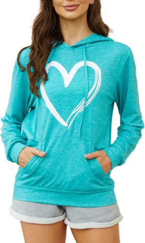 Women's Hoodies Pullover Cute Heart Sweatshirts Long Sleeve Tops with Pockets