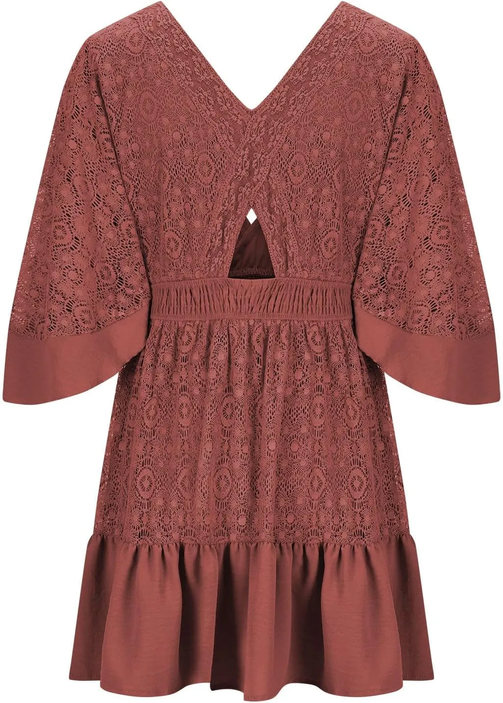 Women's Lace Crochet Dress Summer Retro V Neck Batwing Sleeve Mini Dresses Casual Sexy Wrap Boho Beach Sundress