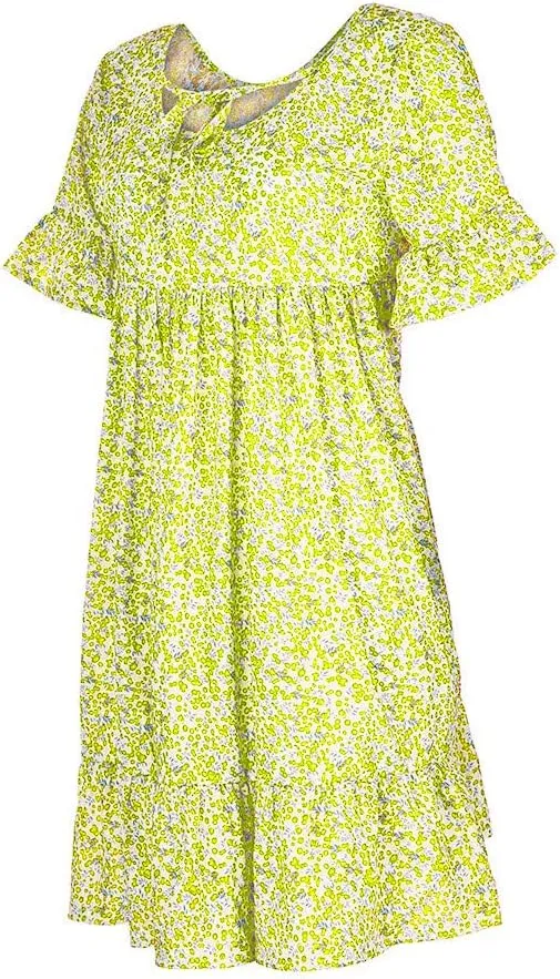 Women's Ladies Sexy Loose Print Hlaf Sleeve Ruffles Mini Dress Summer Dress Womens Casual Maxi Dresses