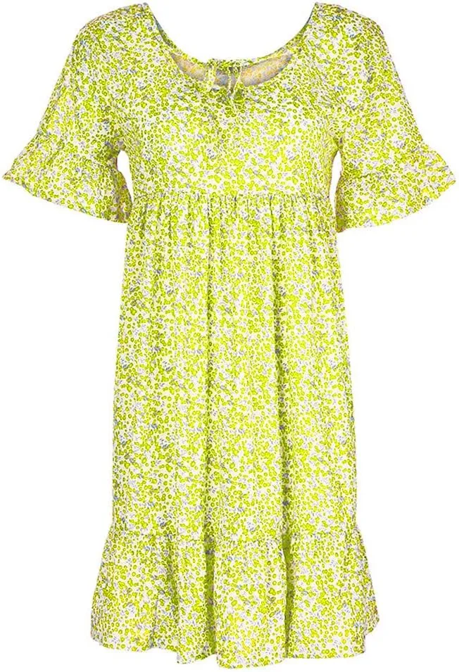 Women's Ladies Sexy Loose Print Hlaf Sleeve Ruffles Mini Dress Summer Dress Womens Casual Maxi Dresses