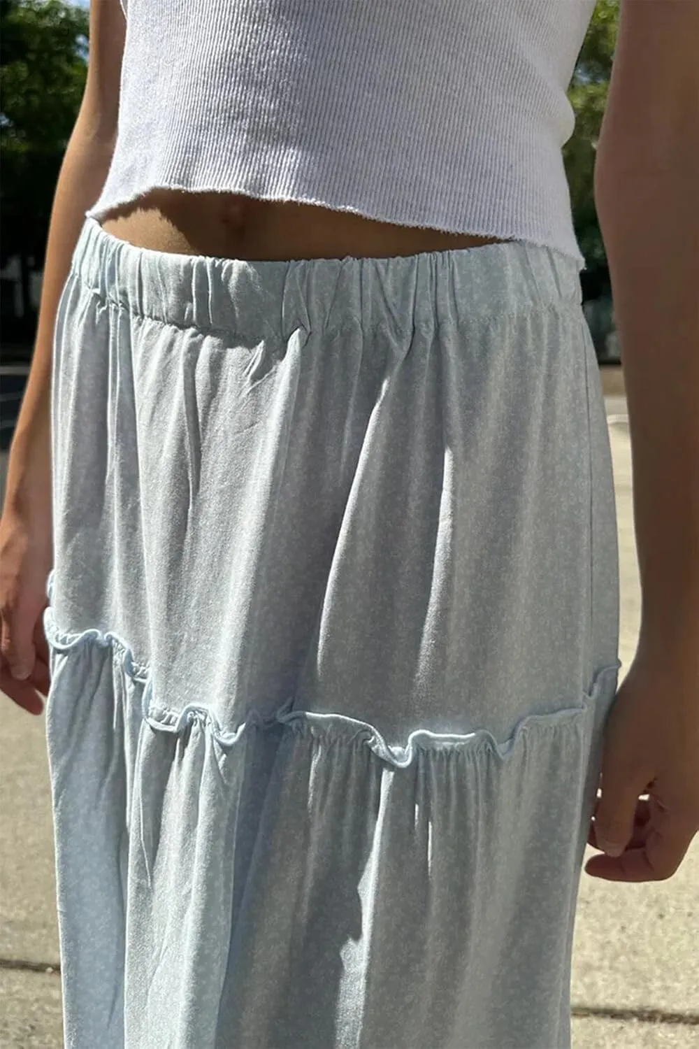 Women's Long Maxi Skirts Elastic High Waist Tiered Flowy Long Skirt Pleated Swing A-Line Maxi Summer Beach Skirt