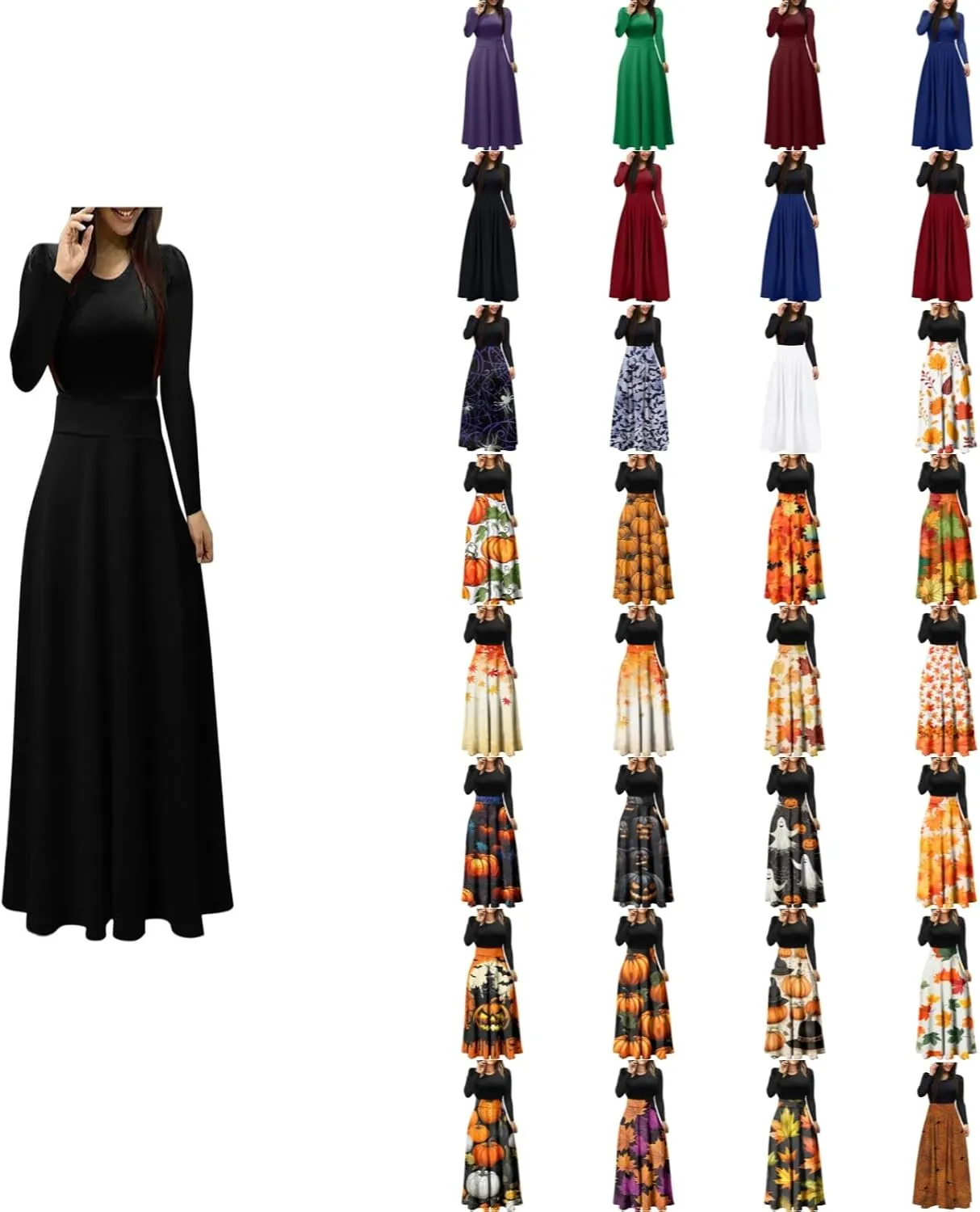 Womens Long Sleeve Maxi Wedding Guest Dresses for Fall Casual Crewneck Tunic Dress Long High Waist Halloween Dress