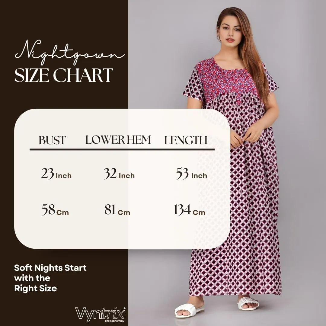 Womens Nightgown Cotton Sleepwear Nightshirt Short Sleeve Print Sleepshirt Sleepdress plus size Maxi Nighty Dress