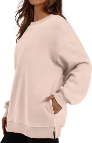 Womens Oversized Sweatshirts Side Slit Crewneck Long Sleeve Tops Loose Pullover 2025 Fall Women Extra