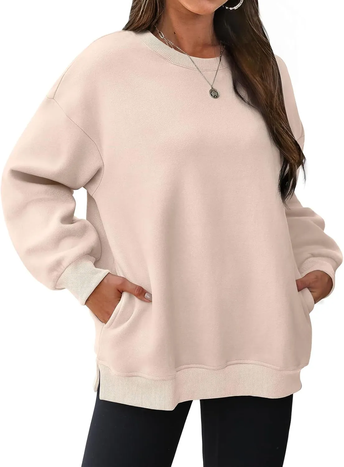 Womens Oversized Sweatshirts Side Slit Crewneck Long Sleeve Tops Loose Pullover 2025 Fall Women Extra
