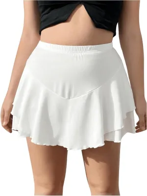 Women's Plus Size Skorts Tiered Layer Ruffle Hem Skirts High Waist Lettuce Trim Mini Summer Shorts