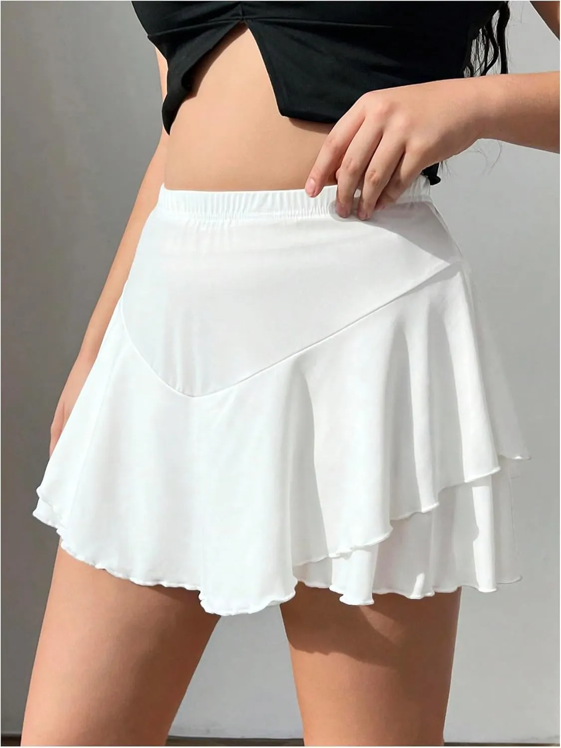 Women's Plus Size Skorts Tiered Layer Ruffle Hem Skirts High Waist Lettuce Trim Mini Summer Shorts