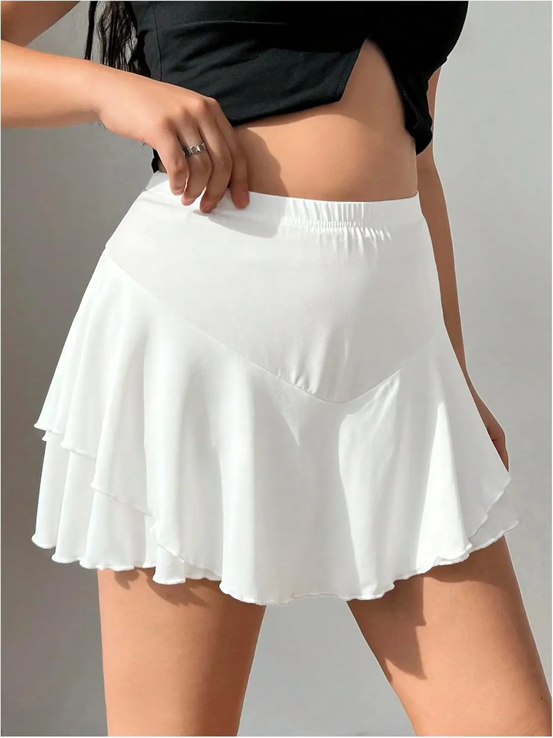 Women's Plus Size Skorts Tiered Layer Ruffle Hem Skirts High Waist Lettuce Trim Mini Summer Shorts