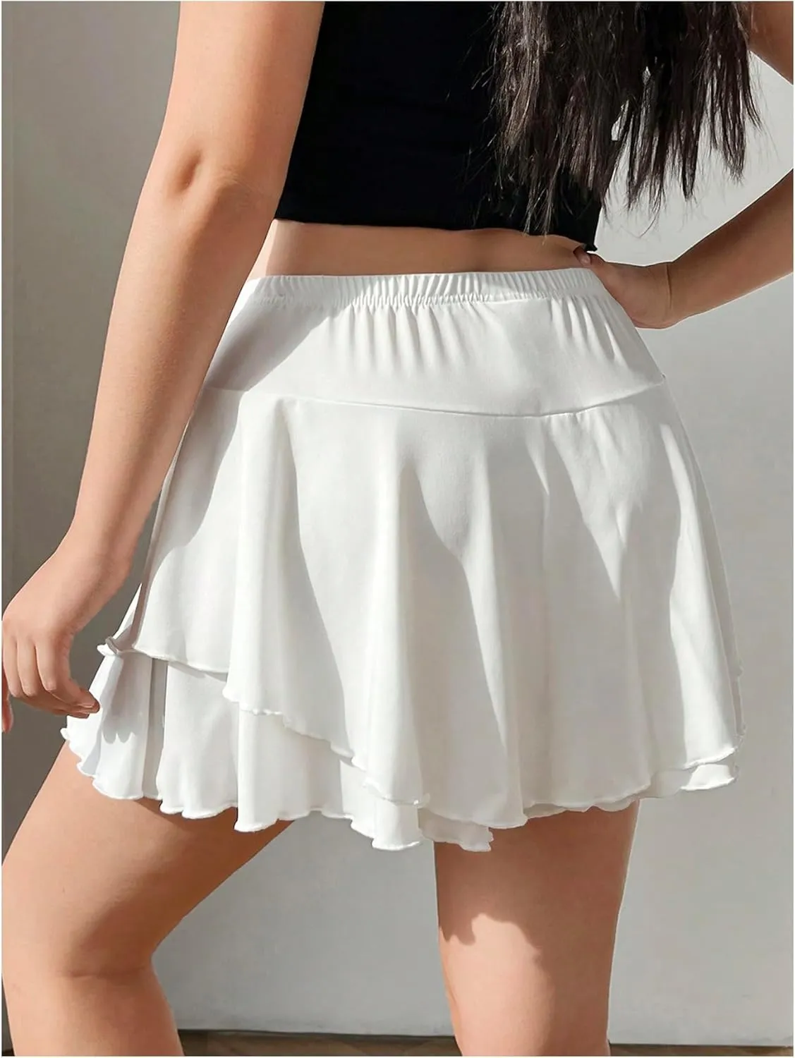 Women's Plus Size Skorts Tiered Layer Ruffle Hem Skirts High Waist Lettuce Trim Mini Summer Shorts