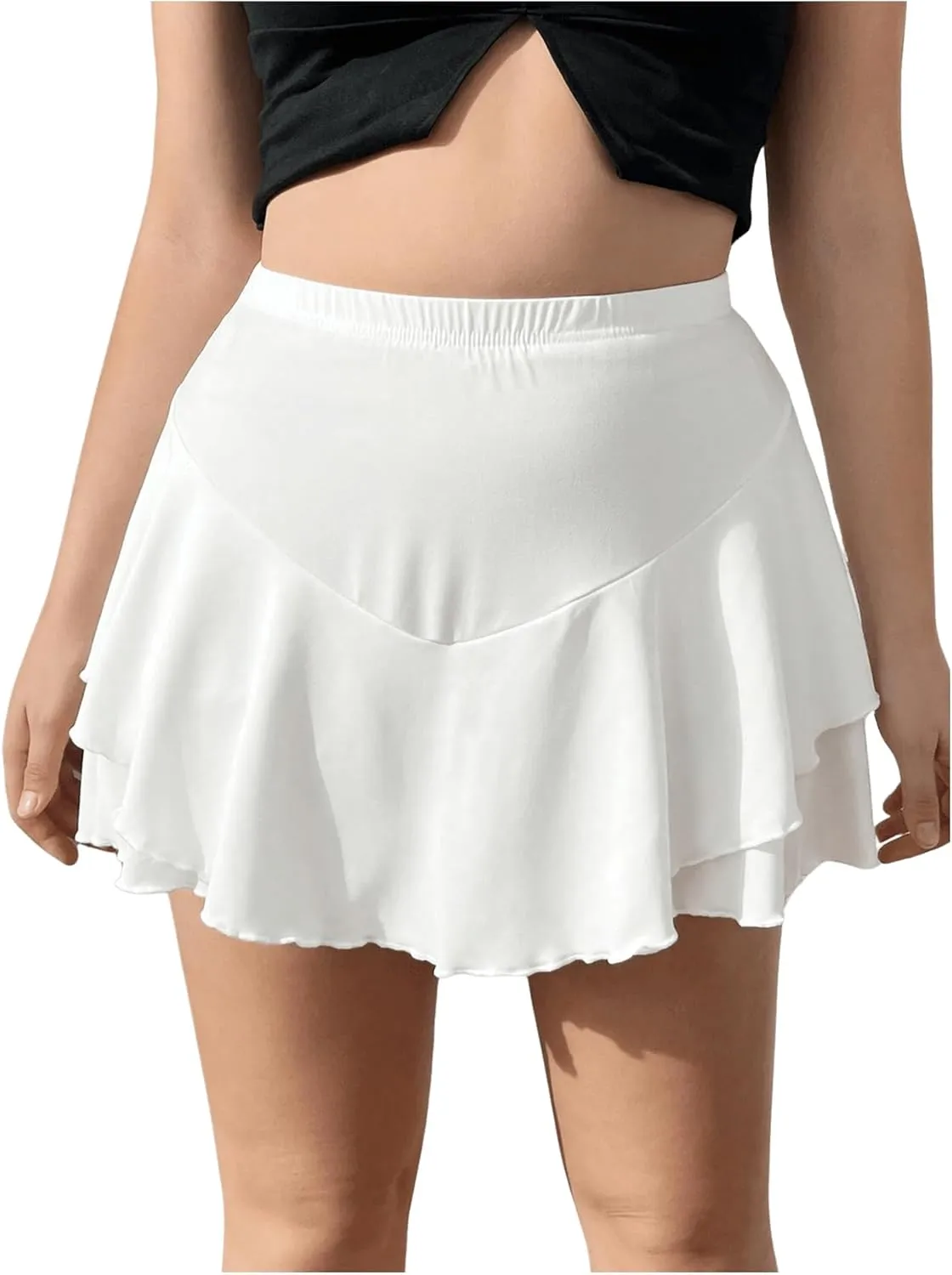 Women's Plus Size Skorts Tiered Layer Ruffle Hem Skirts High Waist Lettuce Trim Mini Summer Shorts