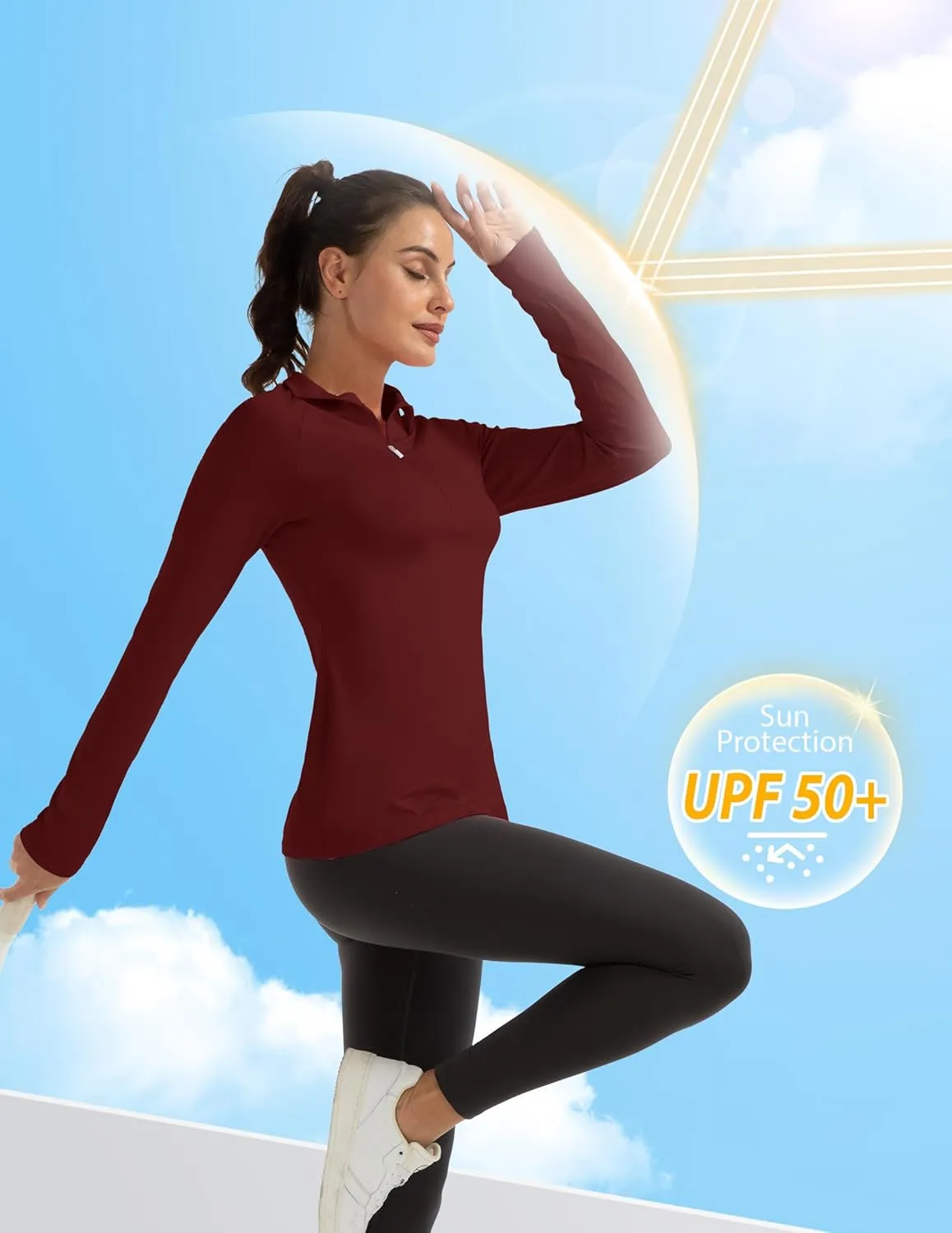Women's Polo Shirts Long Sleeve UPF 50  Sun Protection Tennis Golf Workout Tops Sport Zipper V Neck