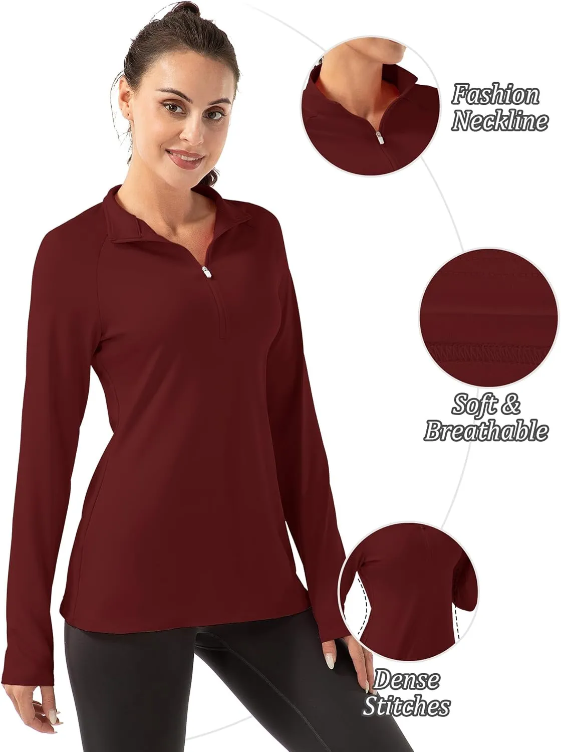 Women's Polo Shirts Long Sleeve UPF 50  Sun Protection Tennis Golf Workout Tops Sport Zipper V Neck