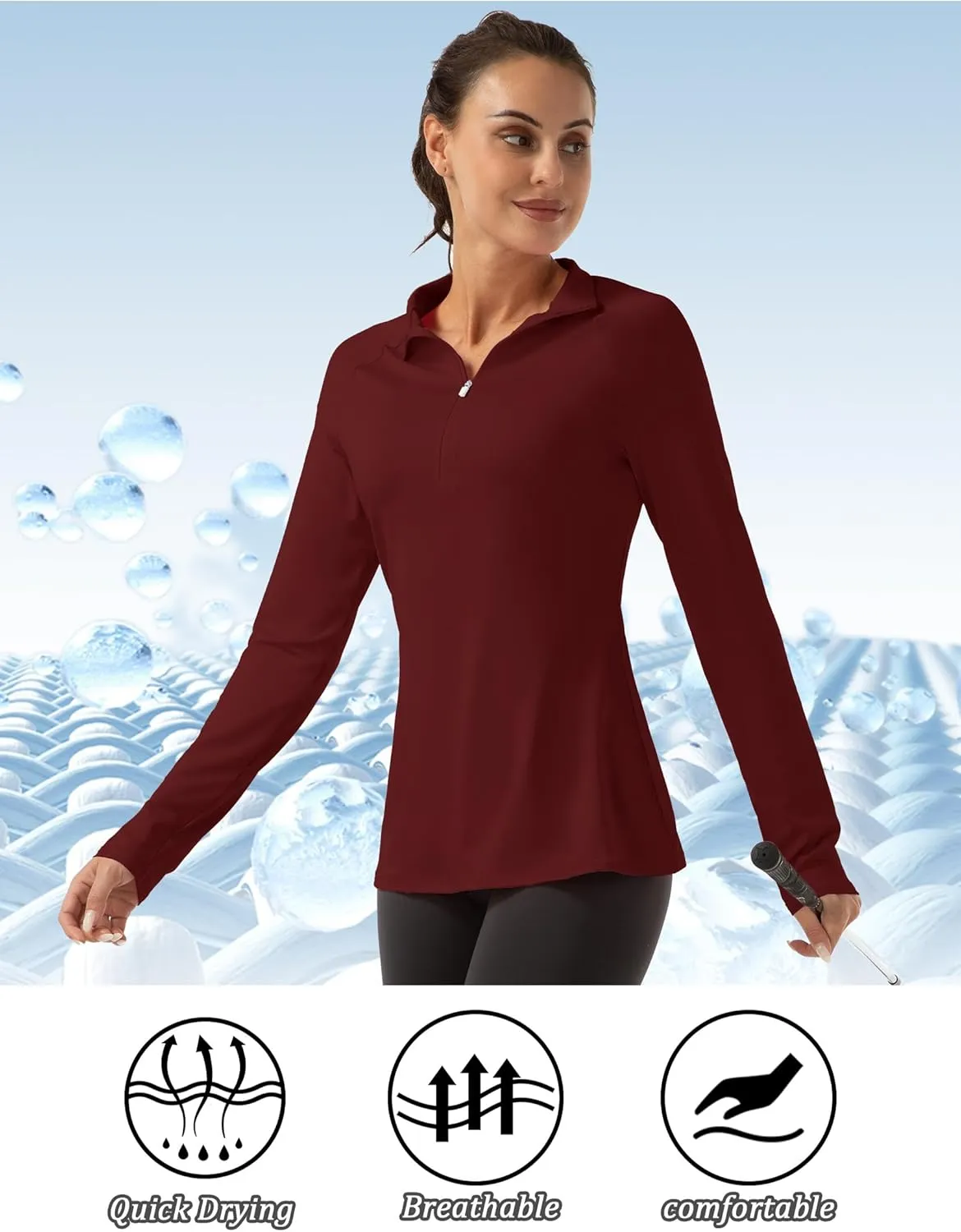 Women's Polo Shirts Long Sleeve UPF 50  Sun Protection Tennis Golf Workout Tops Sport Zipper V Neck