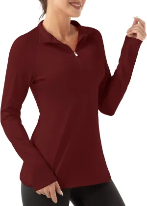 Women's Polo Shirts Long Sleeve UPF 50  Sun Protection Tennis Golf Workout Tops Sport Zipper V Neck