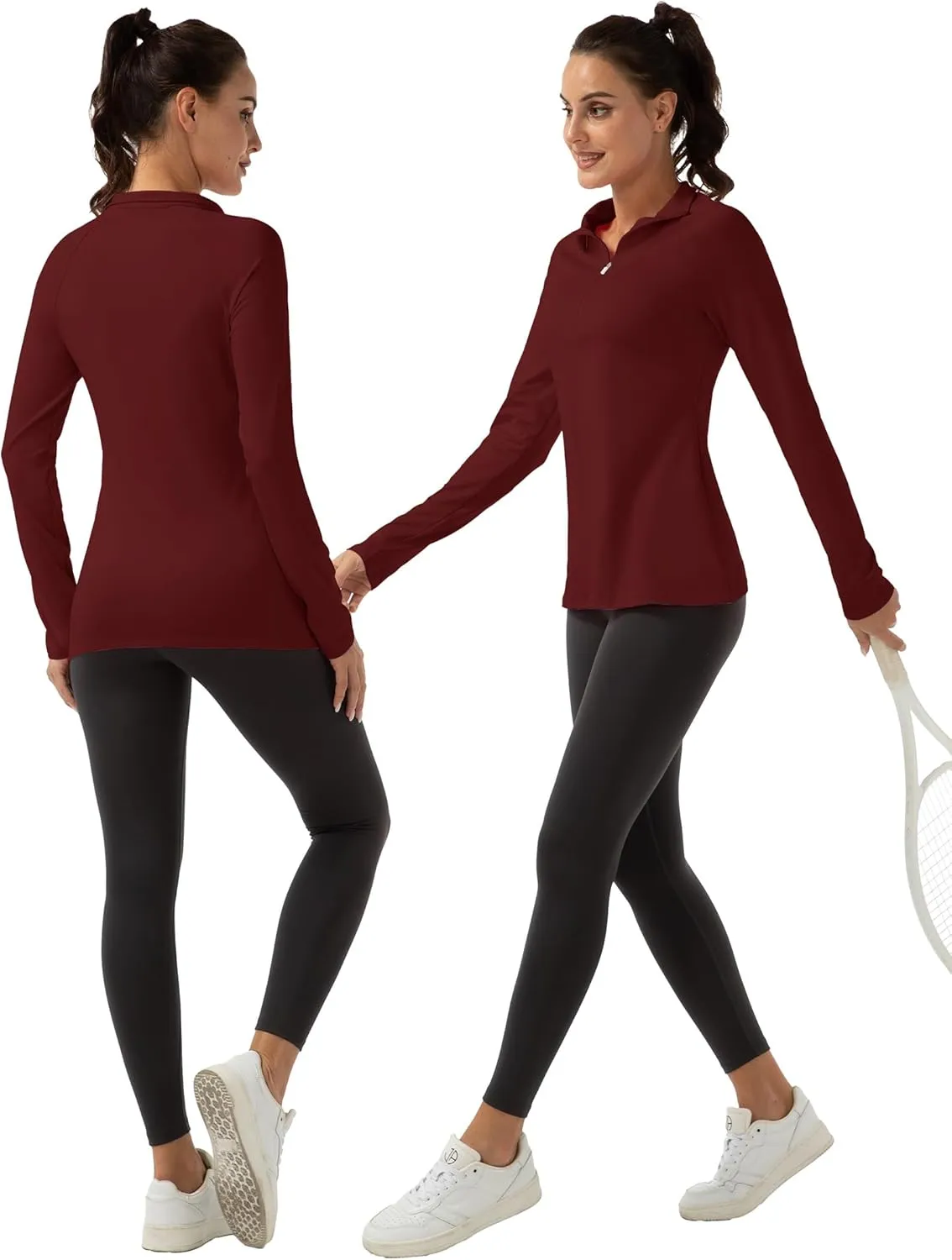 Women's Polo Shirts Long Sleeve UPF 50  Sun Protection Tennis Golf Workout Tops Sport Zipper V Neck