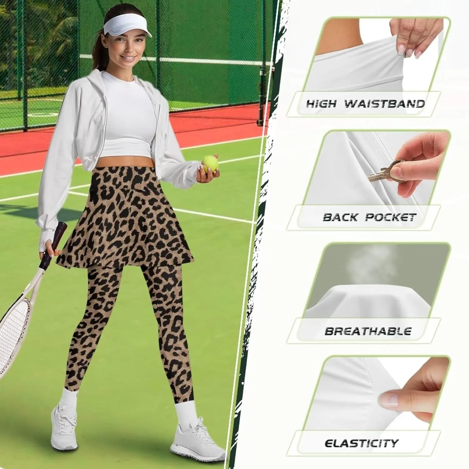Women's Skirted Legging High Waisted Tennis Skirt Pants Set Pleated Skort Athletic Golf Clothes for XS-3XL