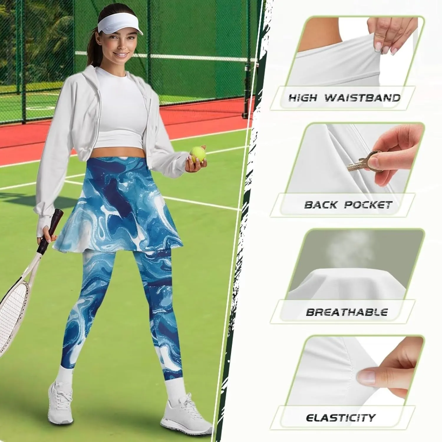 Women's Skirted Legging High Waisted Tennis Skirt Pants Set Pleated Skort Athletic Golf Clothes for XS-3XL