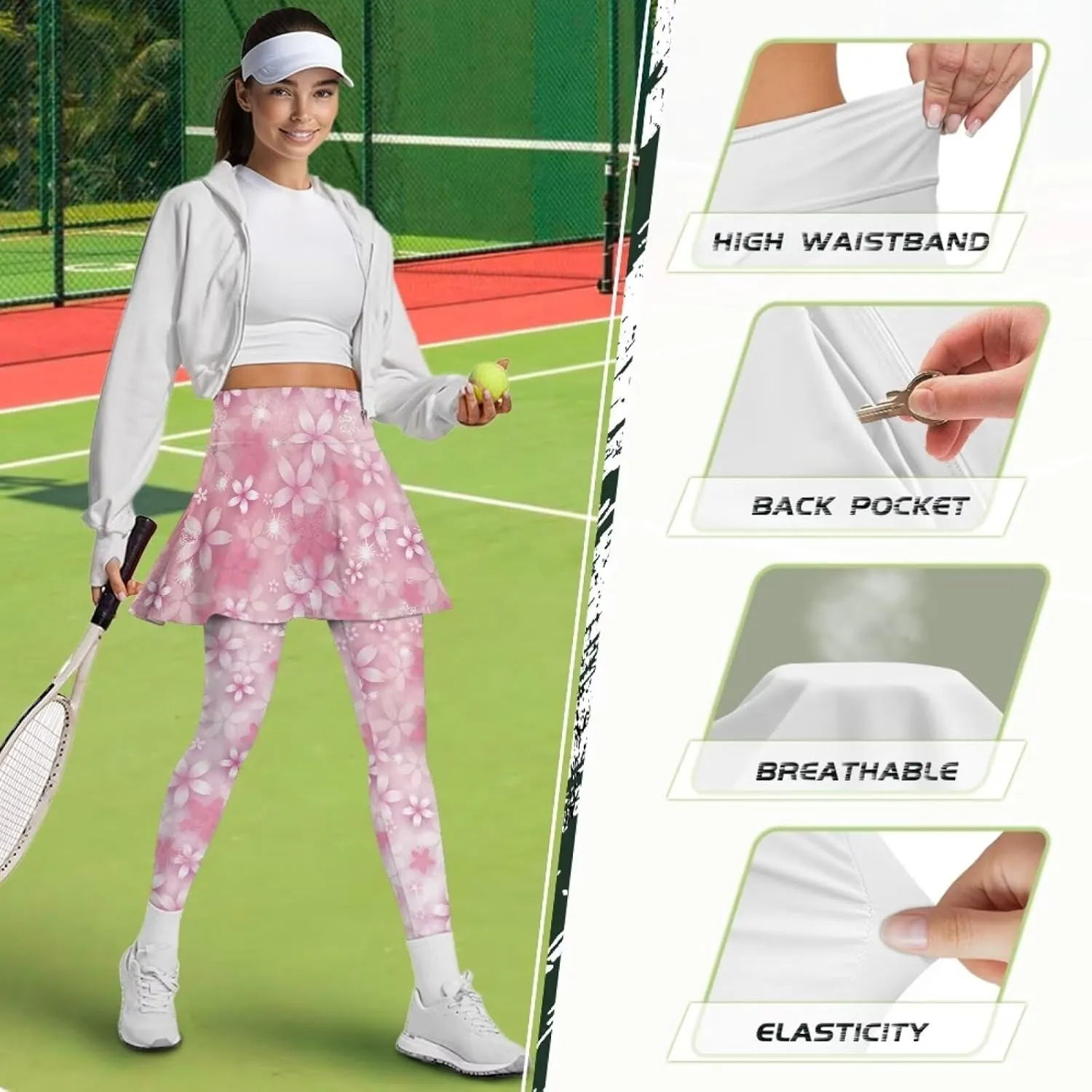 Women's Skirted Legging High Waisted Tennis Skirt Pants Set Pleated Skort Athletic Golf Clothes for XS-3XL