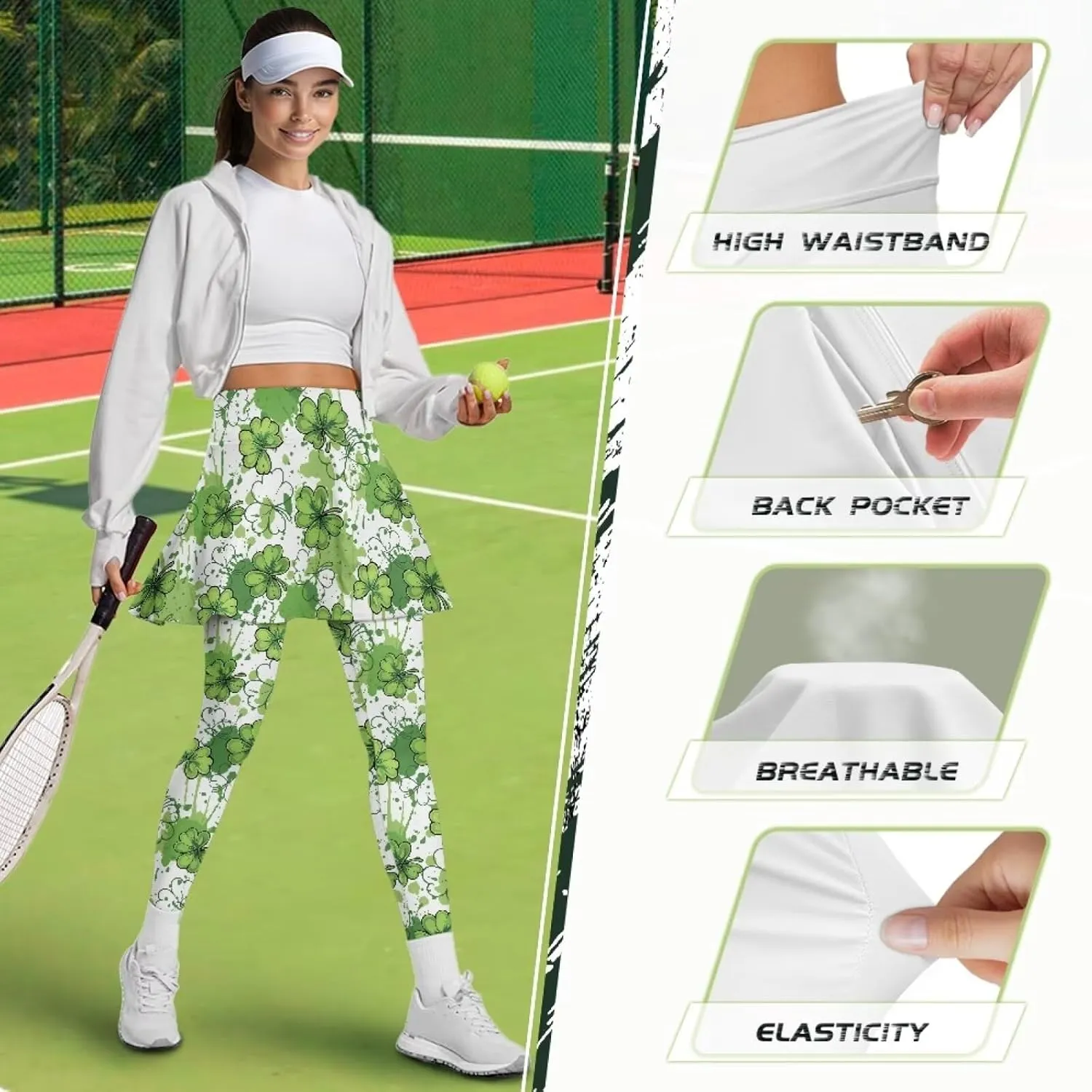 Women's Skirted Legging High Waisted Tennis Skirt Pants Set Pleated Skort Athletic Golf Clothes for XS-3XL