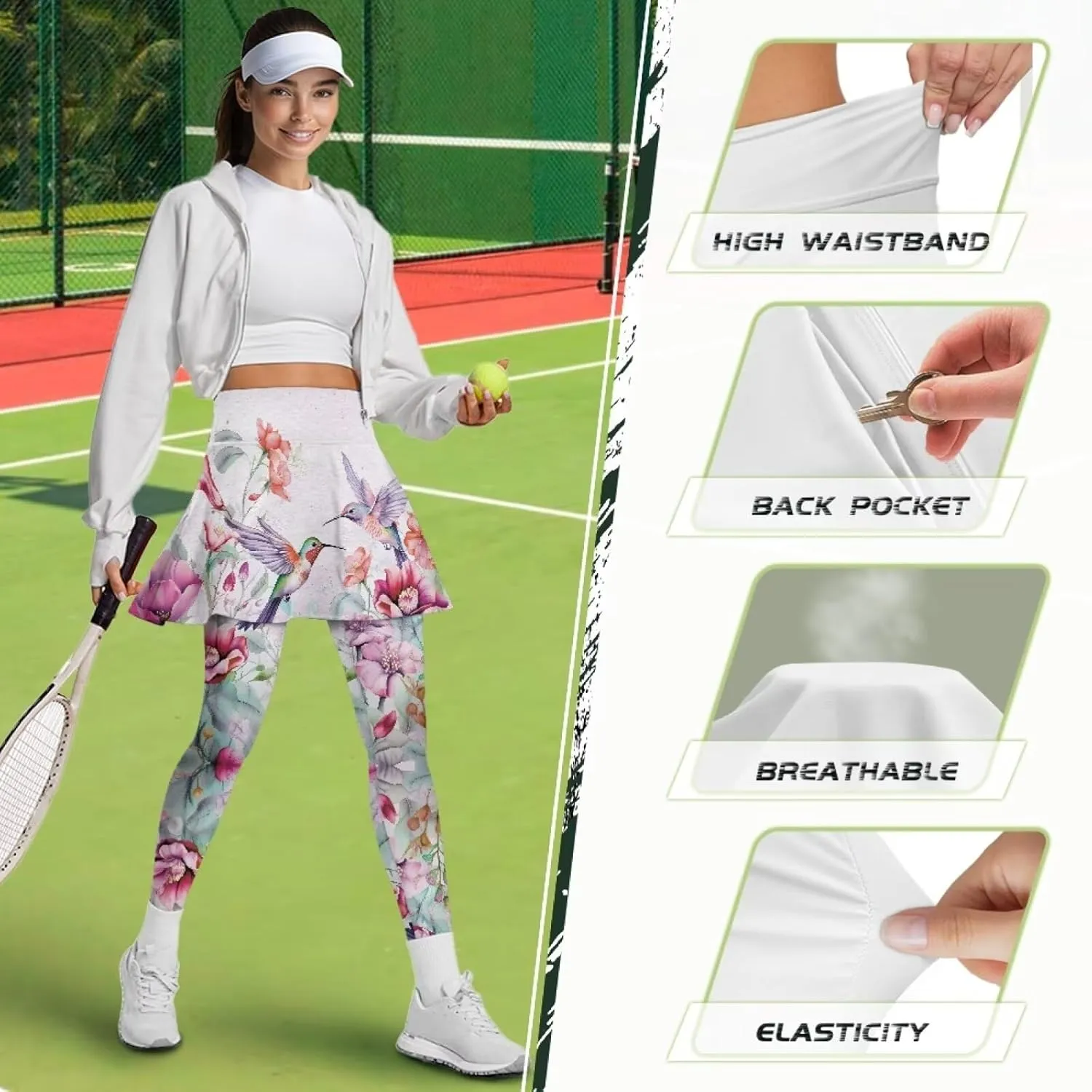 Women's Skirted Legging High Waisted Tennis Skirt Pants Set Pleated Skort Athletic Golf Clothes for XS-3XL
