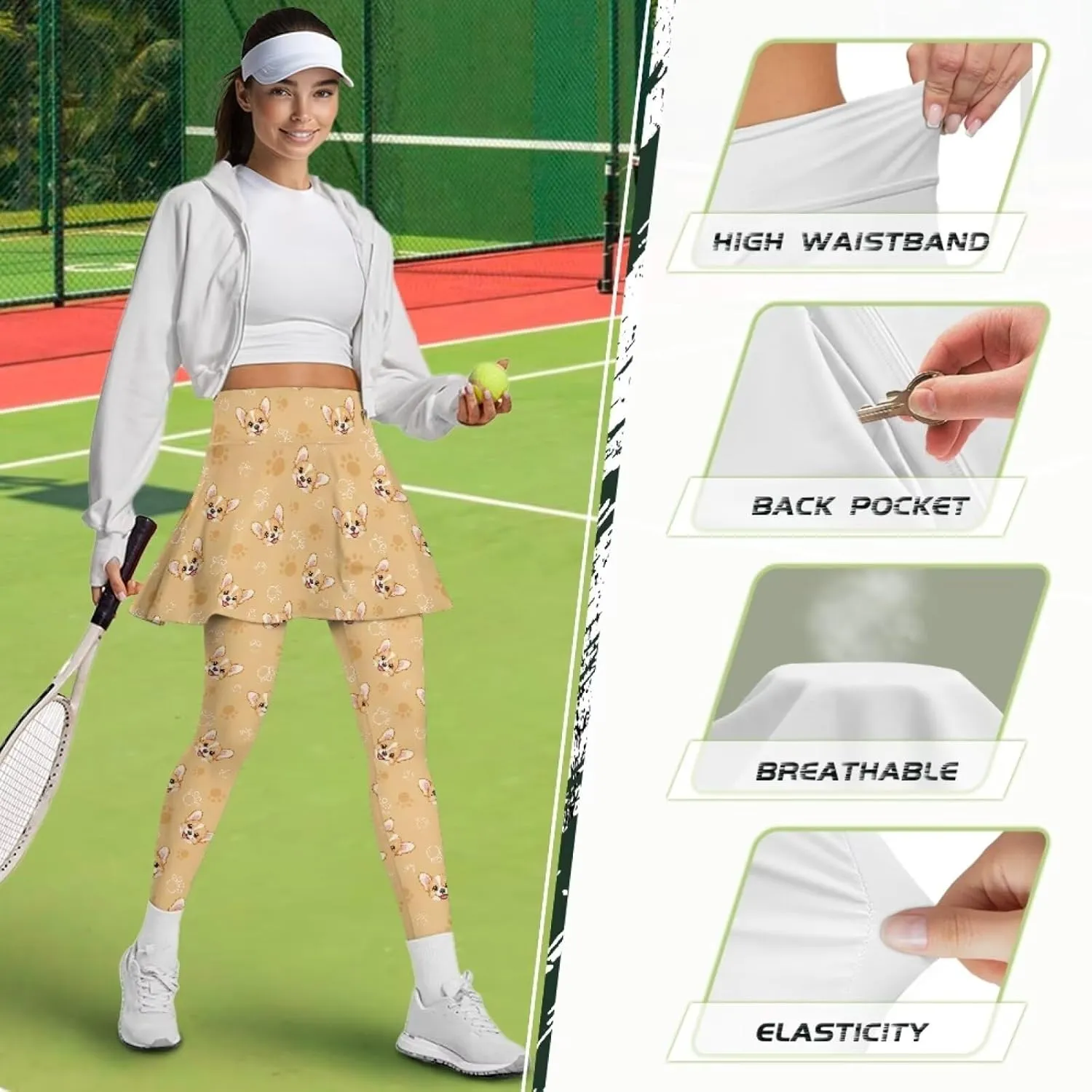 Women's Skirted Legging High Waisted Tennis Skirt Pants Set Pleated Skort Athletic Golf Clothes for XS-3XL