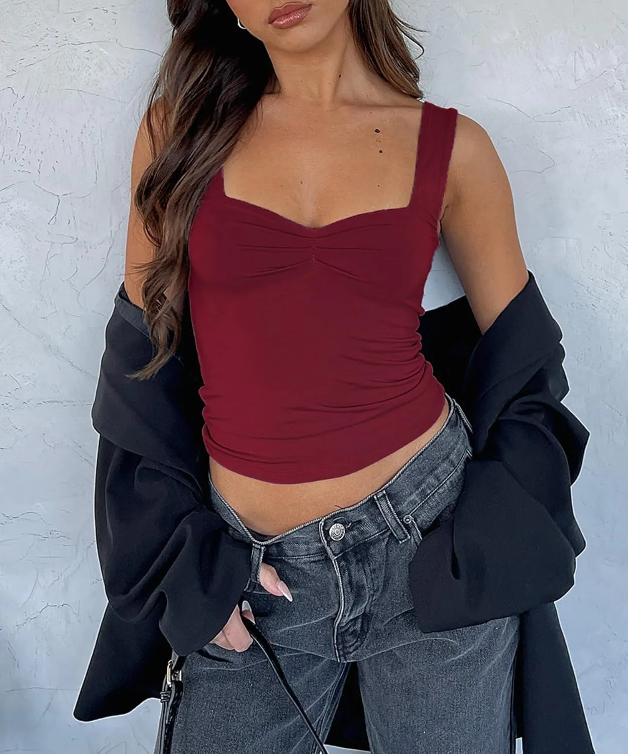Women's Sleeveless Backless Crop Tank Top Sexy Pleated Bustier Sweetheart Neck Strappy Y2K Cami Cropped Tops