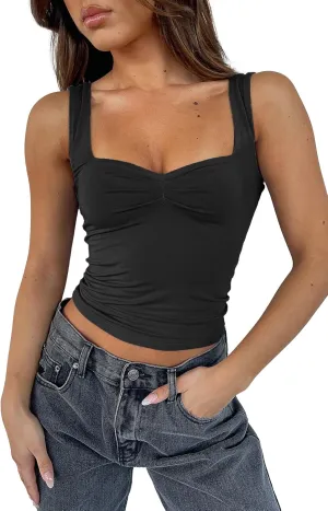 Women's Sleeveless Backless Crop Tank Top Sexy Pleated Bustier Sweetheart Neck Strappy Y2K Cami Cropped Tops