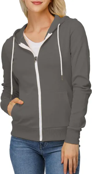 Women's Slim Fit Zip Up Hoodie Lightweight Long Sleeve Kangaroo Pocket Basic Casual wear