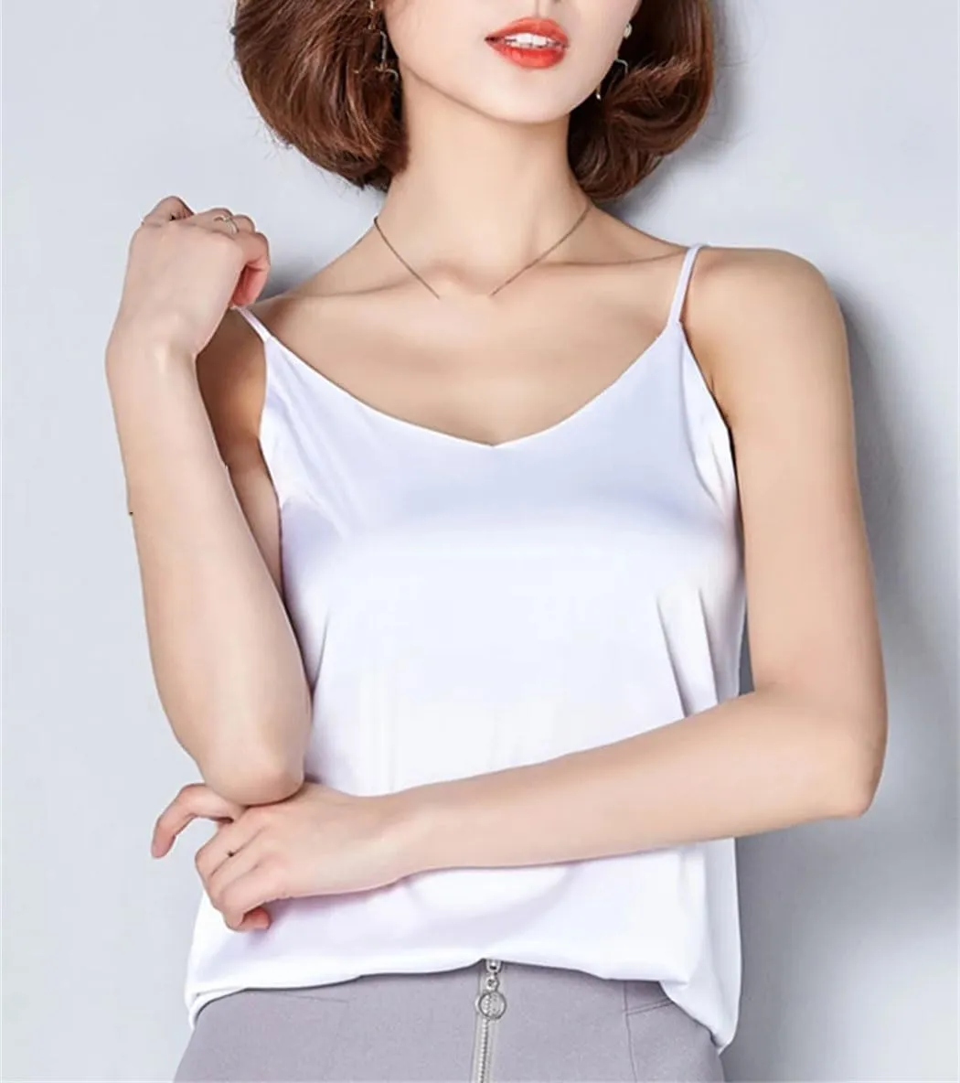 Women's Summer Satin Silk Tank Female Basic Spaghetti Strap Tops Sleeveless Camisoles