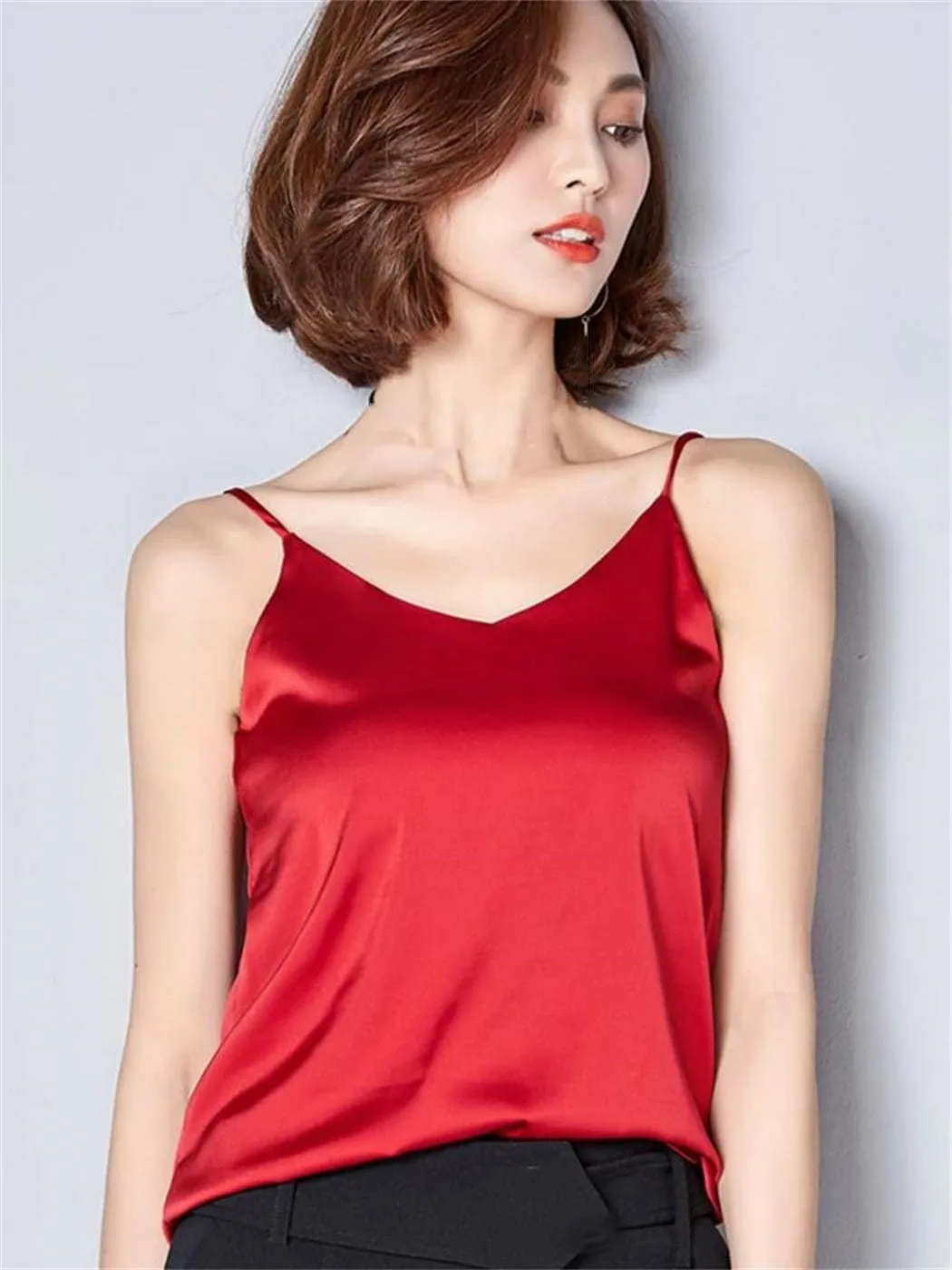 Women's Summer Satin Silk Tank Female Basic Spaghetti Strap Tops Sleeveless Camisoles