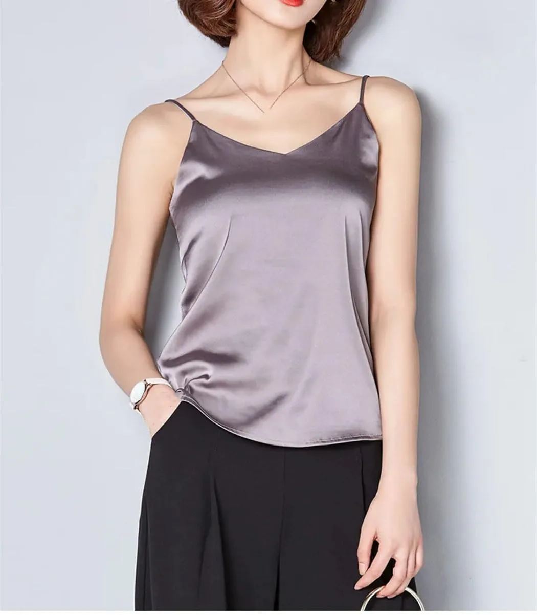 Women's Summer Satin Silk Tank Female Basic Spaghetti Strap Tops Sleeveless Camisoles