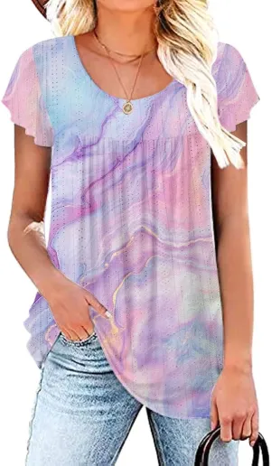 Women's Summer Short Sleeve Tunic Plus size ladies shirts Floral Blouse Loose Flowy Tops for Leggings M-4XL