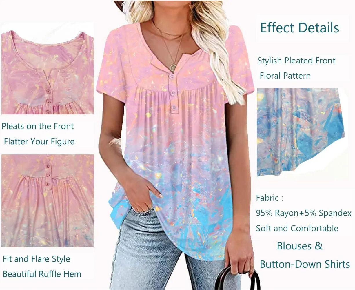 Women's Summer Short Sleeve Tunic Plus size ladies shirts Floral Blouse Loose Flowy Tops for Leggings M-4XL