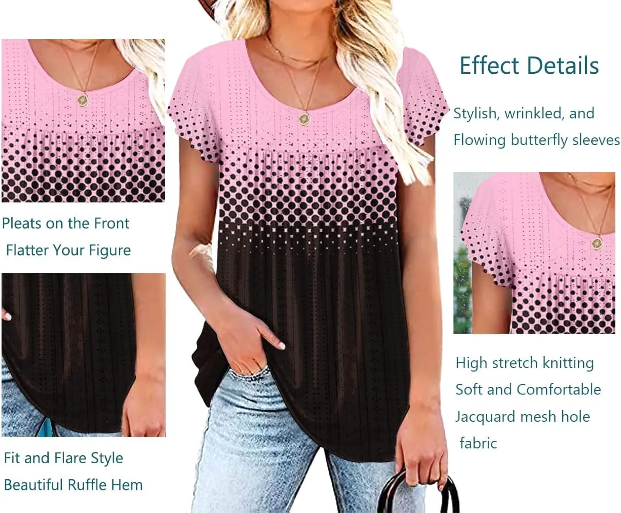 Women's Summer Short Sleeve Tunic Plus size ladies shirts Floral Blouse Loose Flowy Tops for Leggings M-4XL
