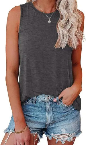 Womens Summer Tank Tops Beach Vacation Fashion Outfits Clothes Loose Fit Casual Crewneck Spring Sleeveless Shirts