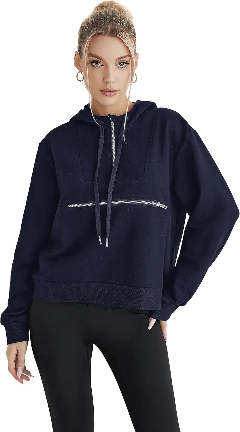 Women's Thin Tunic Hoodies Long Sleeve Zip Up Sweatshirts Pullover Blouse Tops