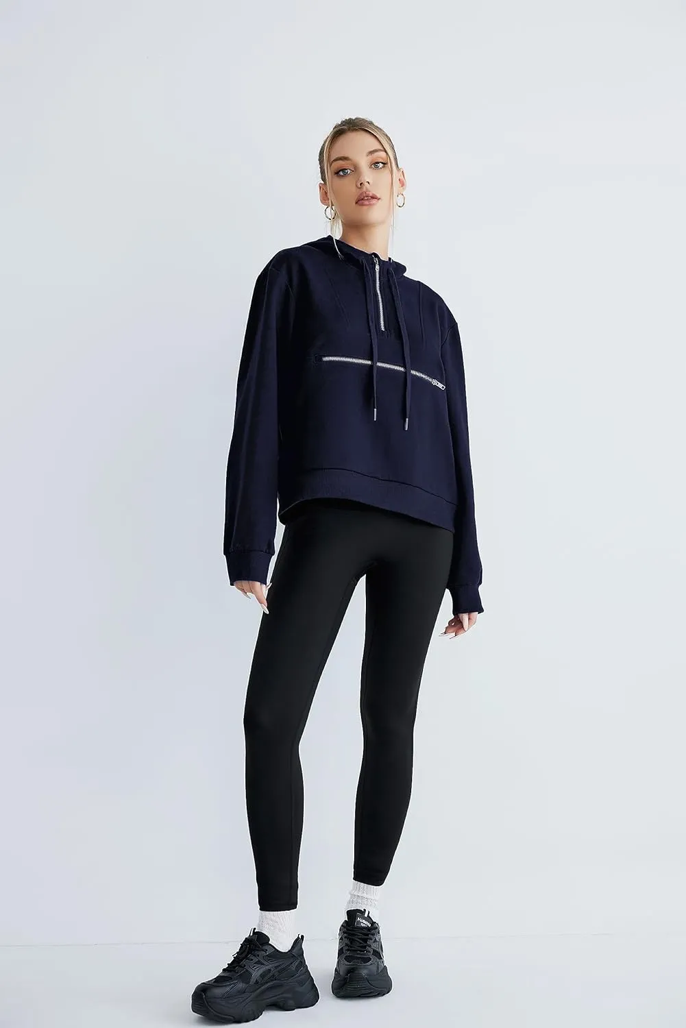 Women's Thin Tunic Hoodies Long Sleeve Zip Up Sweatshirts Pullover Blouse Tops