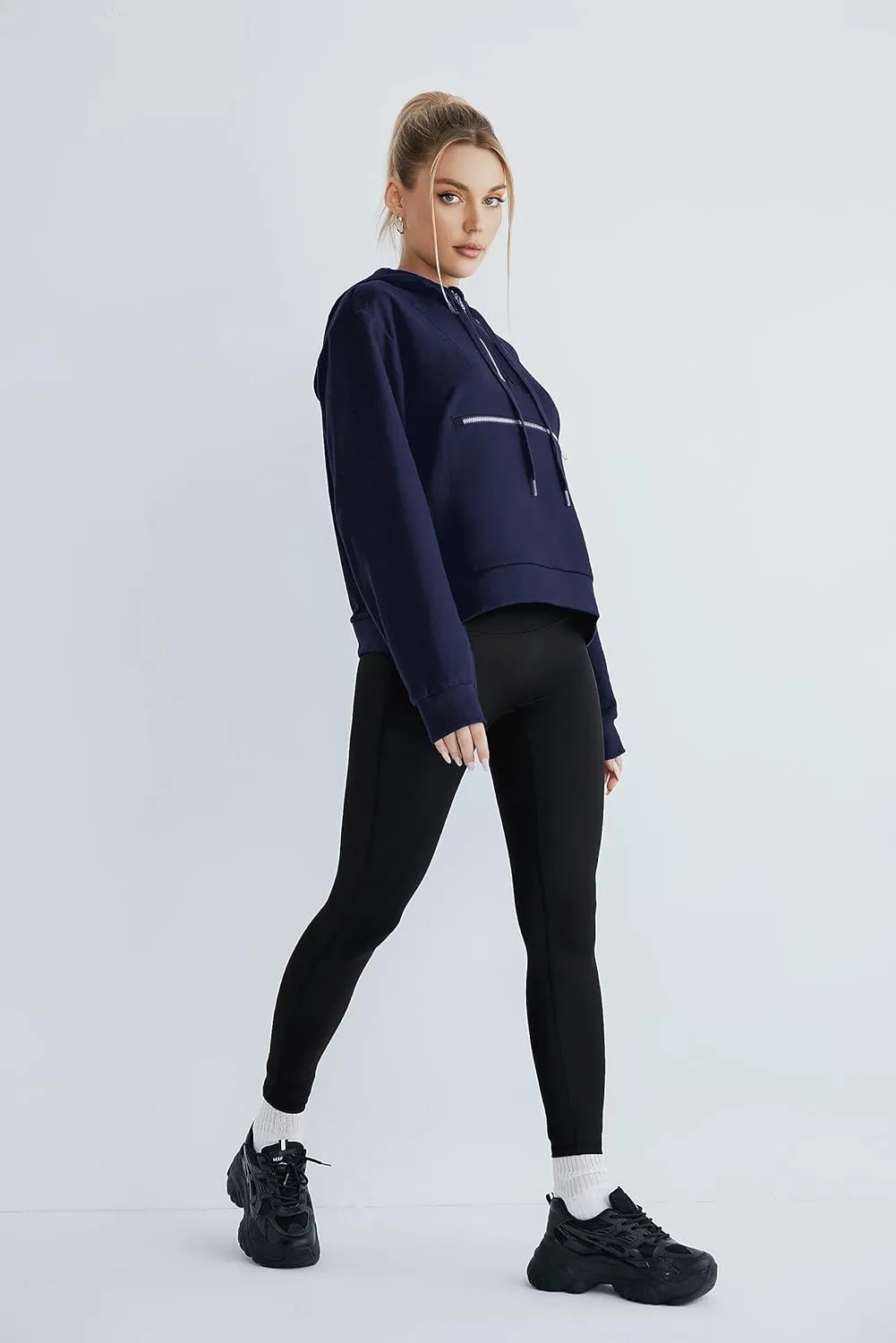 Women's Thin Tunic Hoodies Long Sleeve Zip Up Sweatshirts Pullover Blouse Tops